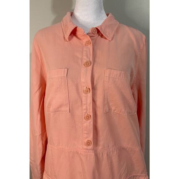 Soft Surroundings Peach Linen Blend Roll Tab Sleeve Shirt Dress Size Medium - Picture 2 of 9